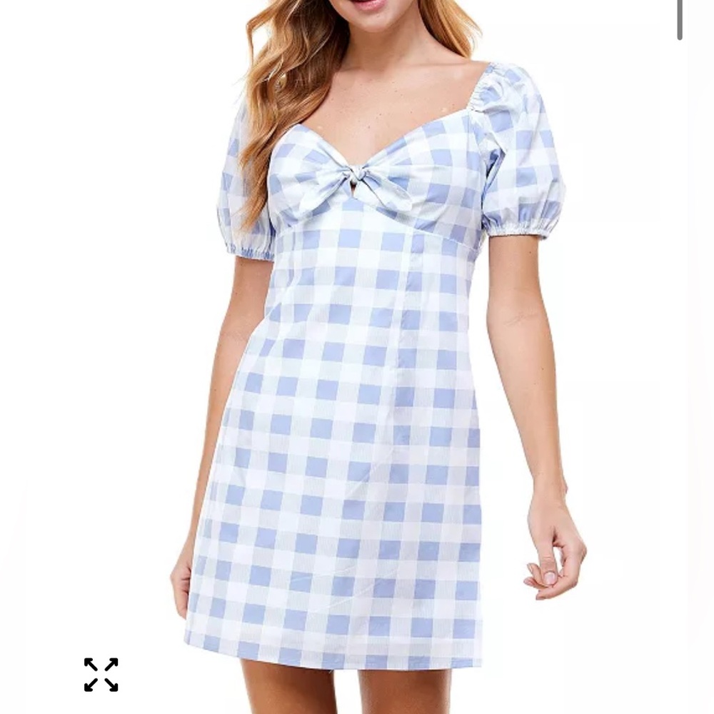 🐣City Triangles Light Blue and White Plaid Mini Dress